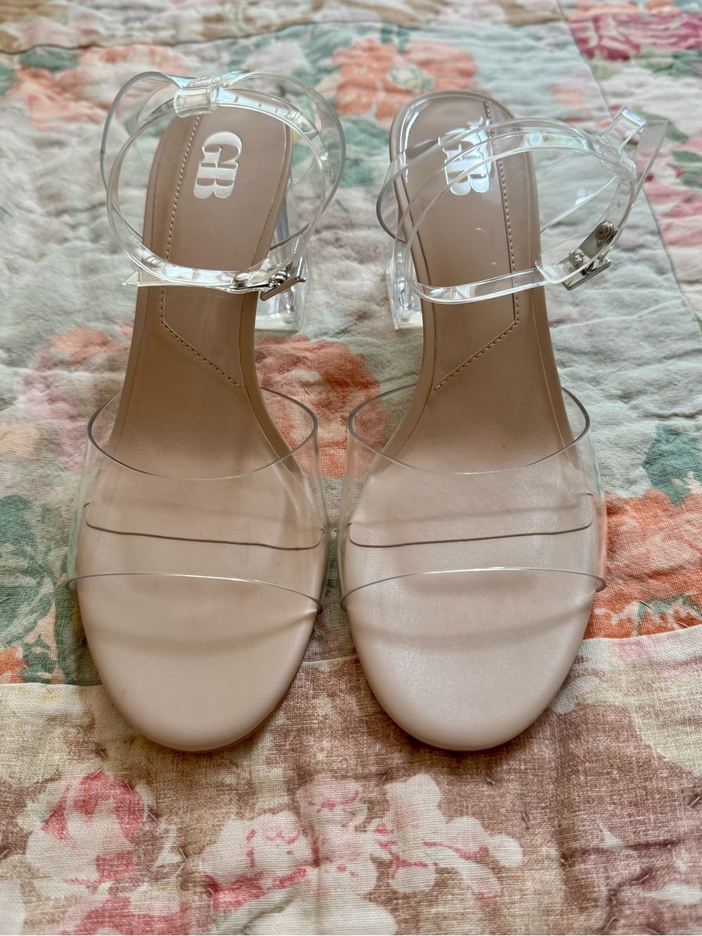 Gianni Bini Clear-Strap Block Heel Sandals - Nude